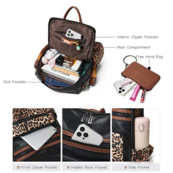Faux Leather Convertible Backpack Purse, 9-Liter Daypack with Luggage Strap main image 4